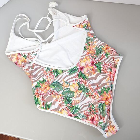 L Space Dakota One Piece Tropical Print Swimsuit Strappy V-Neck Open Back Beach - Picture 5 of 8